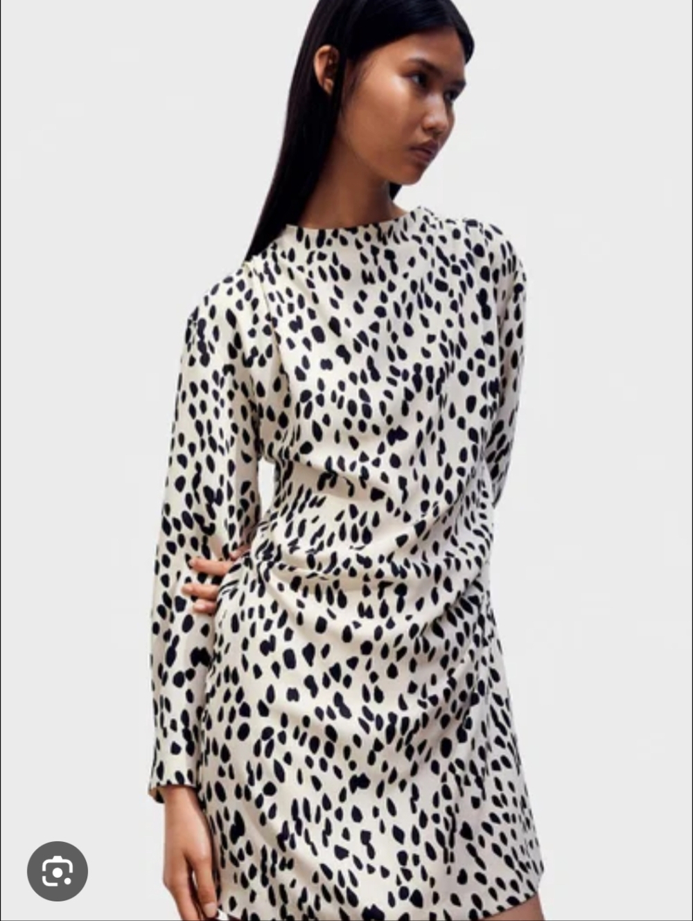 H&M Cream and Black Spot Print Long Sleeve Tunic Dress